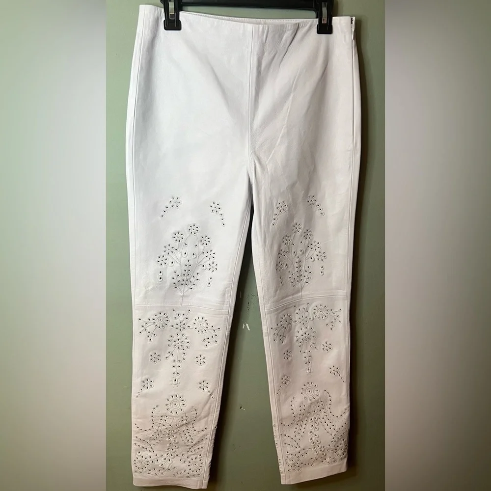 Ralph Lauren Eyelet-Embroidered Leather Ankle Pant White - Picture 5 of 7